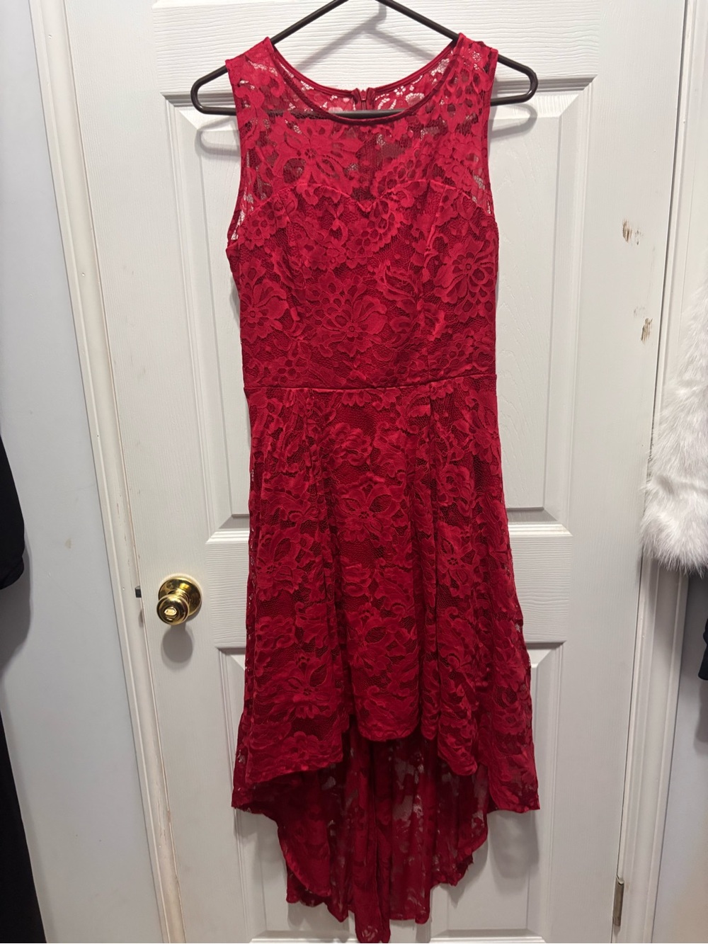 Red Lace High-Low Cocktail Dress